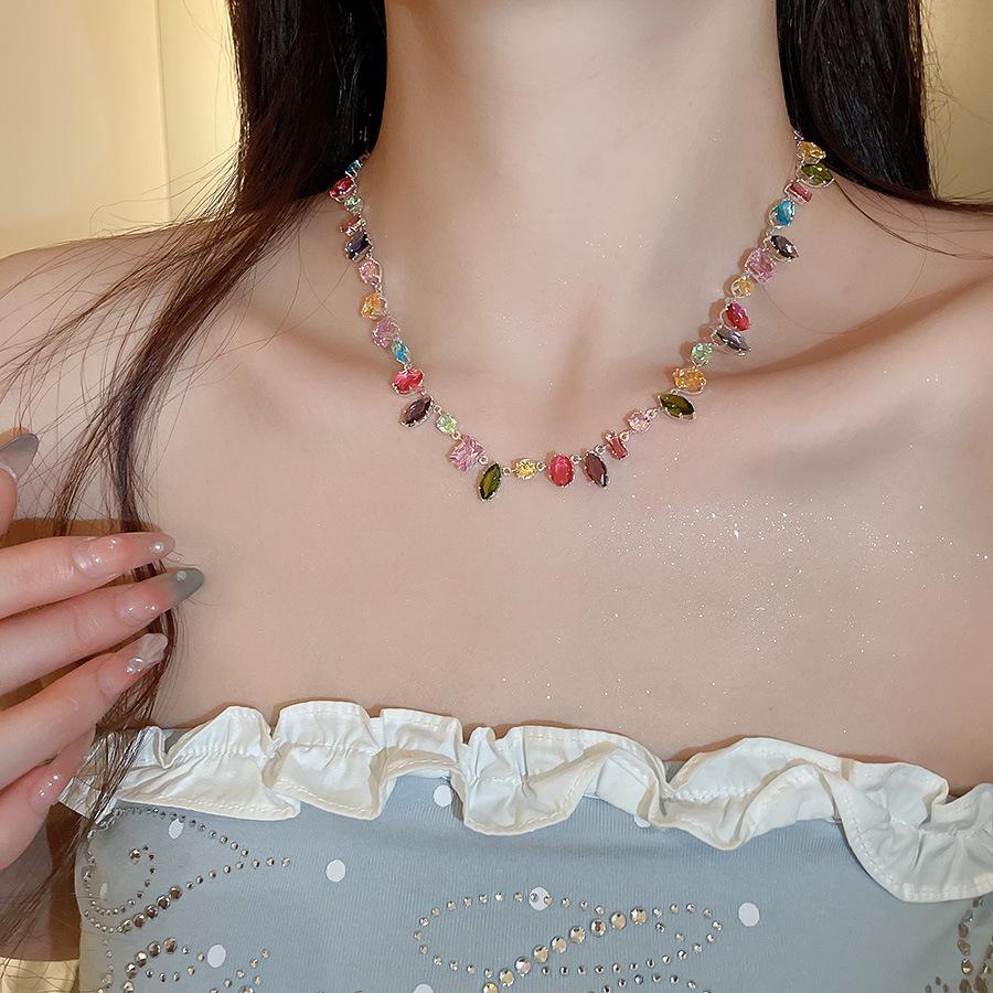 Zircon Square Geometric Jewelry Set: Necklace, Bracelet, and Earrings with Light Luxury Feel