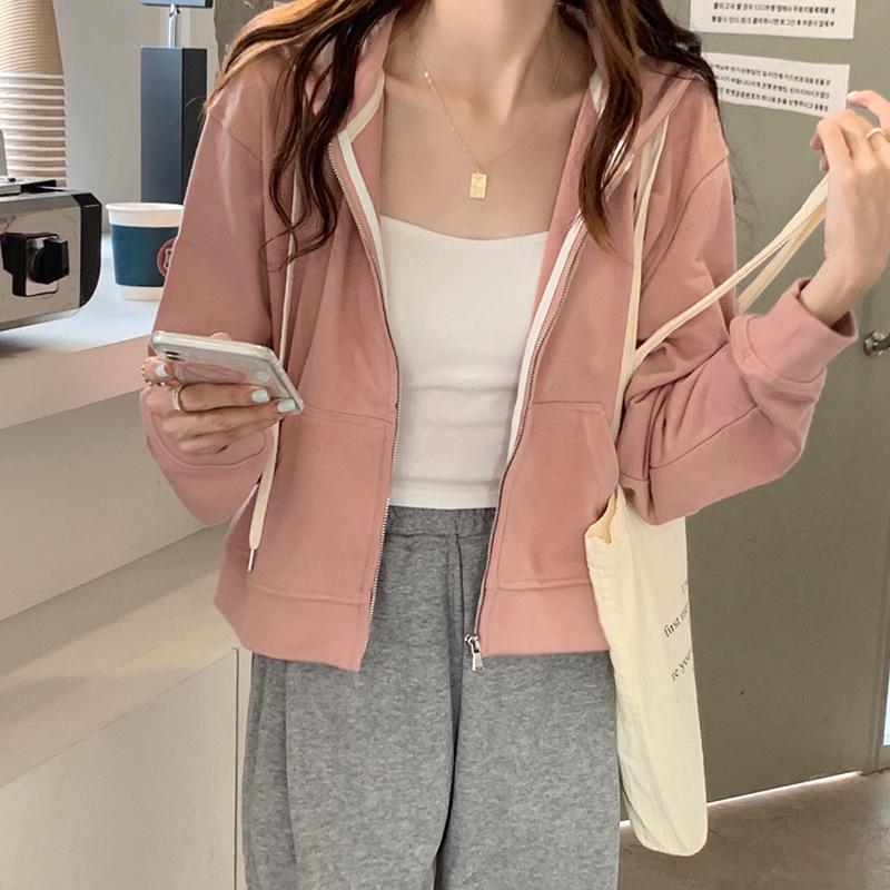 Women's Thin Hooded Sweatshirt Jacket - New Loose Korean Style, Short Trendy Design for Spring & Autumn 2025