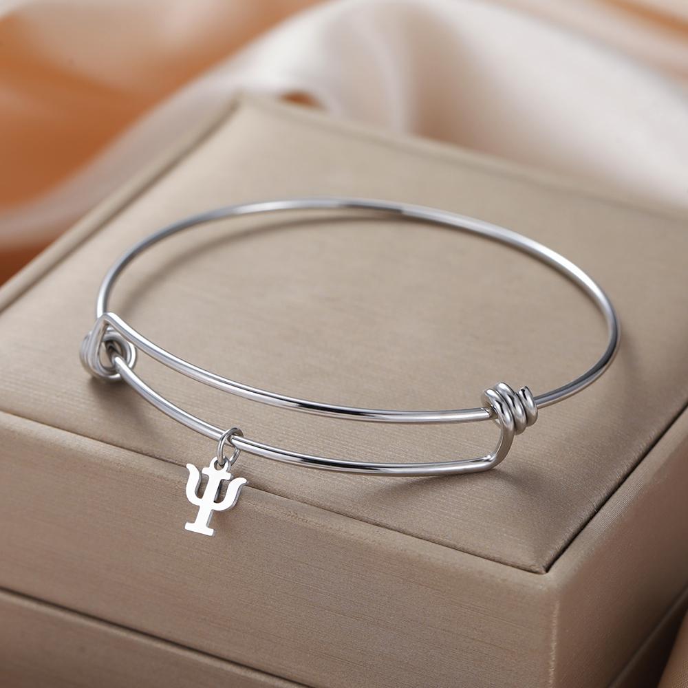 Dawapara Greek Letter Psi Symbol Charm Adjustable Bangle Psychologist Gift Graduation Present Stainless Steel Bracelet