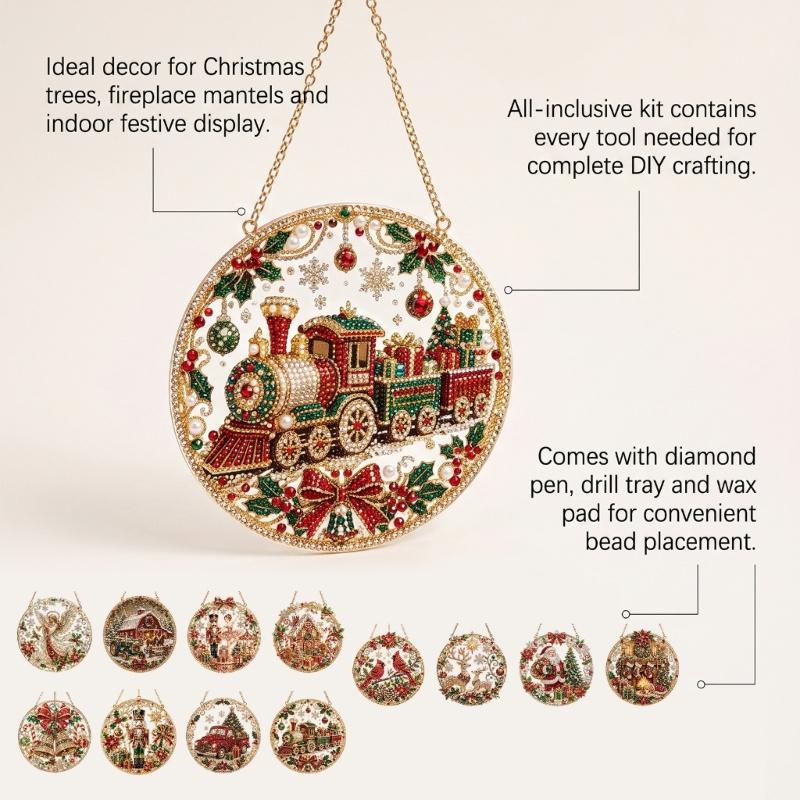 Seasonal Christmas Acrylic Ornament DIY Kits with Drill Art Finish, Top Chain, Selected Style, Tool Set Home Use