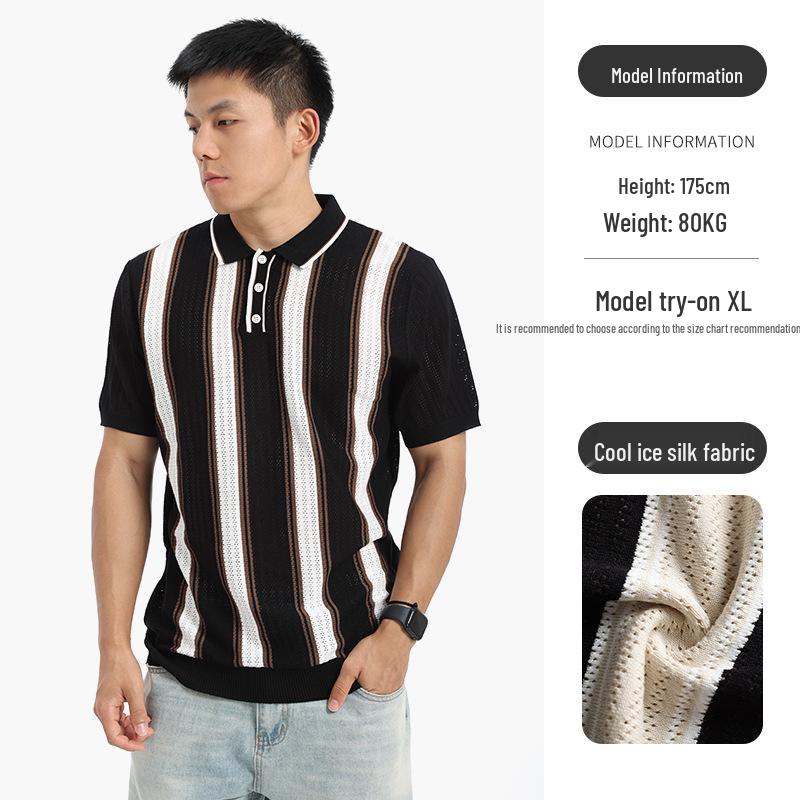 Men s Summer Short Sleeve Ice Silk Knit Polo Shirt L
