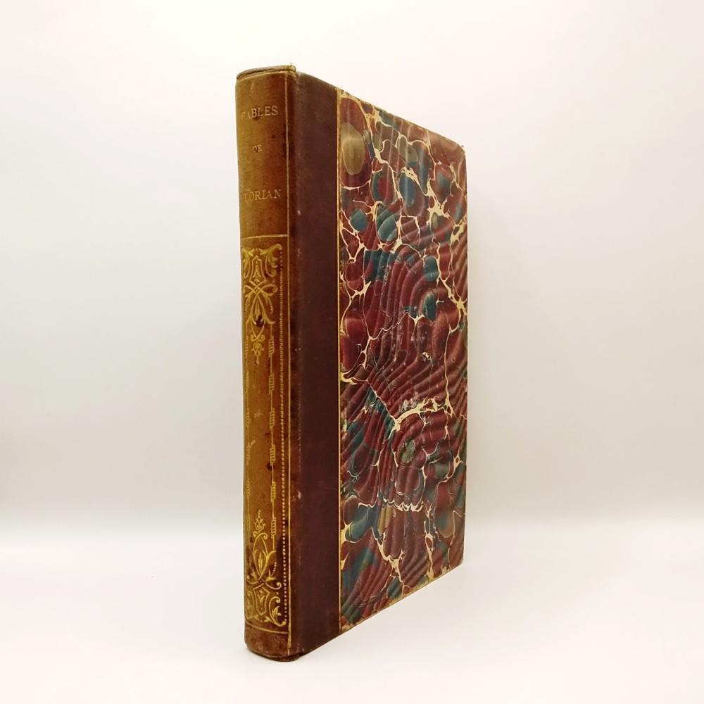 [USED] Florian's Fables, French antique book, leather spine, marbled paper, illustrations