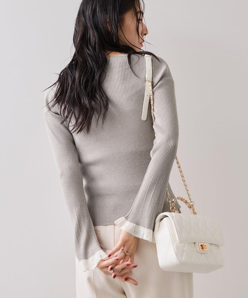 [BIS] Spitzengestrickter Pullover mit Bündchen, Hellgrau (08) F.