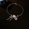 Pink Heart-shaped Bow Silver Bracelet for Women Creative Light Luxury and Niche Exquisite Bracelet New Sweet Style Star Jewelry