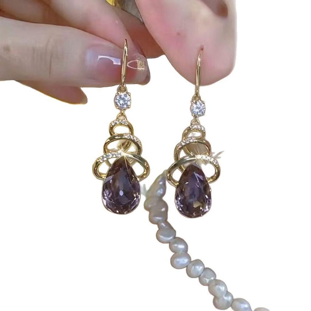 Elegant Purple Water Drop Earrings - Light Luxury, Versatile Design for Women