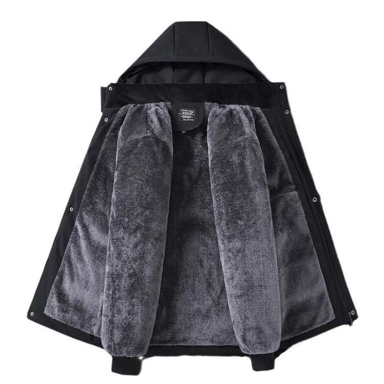 Warm Hooded Winter Coat for Men Thick Fleece Cotton Jacket Middle Aged and Elderly