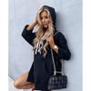 New Fall Women's Clothing Fashion Wind Street Easiest for Match Long Sleeves Pure Color Hooded Tops Split Mid Length Long Length Pocket Sweatshirt