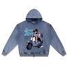 DTG print Knitted Denim Zip-Up Hoodie Scooter Graphic Brother Print Zipper Hoodies  