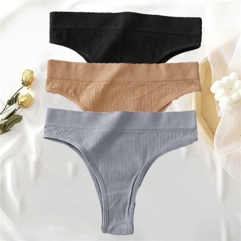 ALLOFME 3-teiliges nahtloses Höschen-Set für Damen, hoch taillierte Tangas, bequeme Baumwoll-Slips für Damen, sexy Unterhosen für Damen
