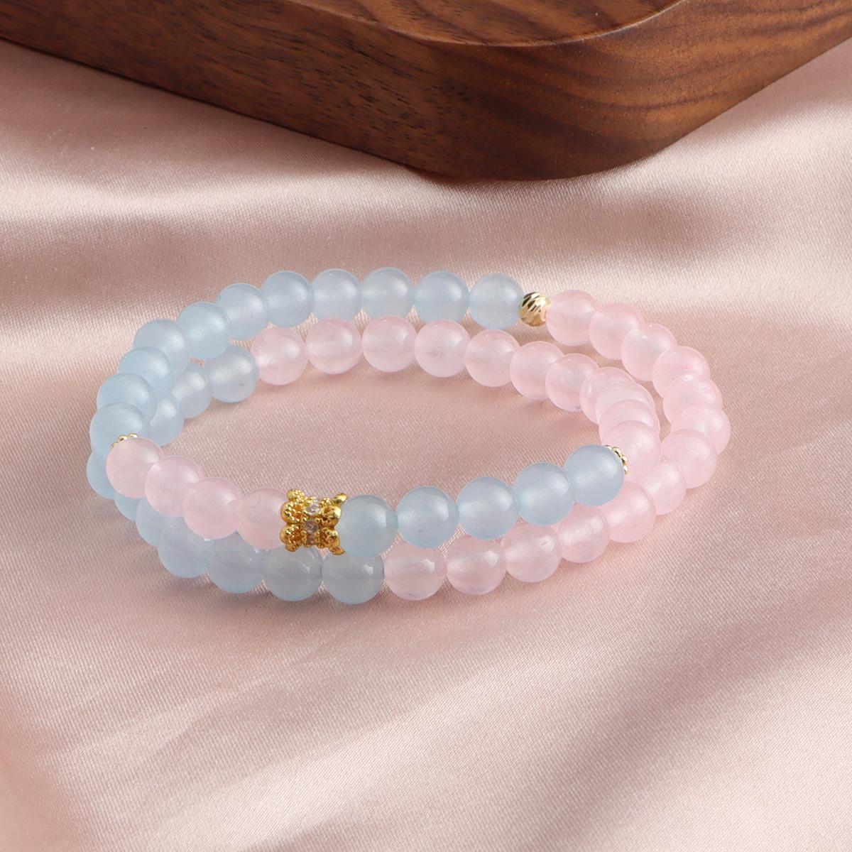 Bracelet Powder Crystal Strawberry Crystal Aquamarine Purple Jade Green Jade Double Spell Bracelet Crystal Bracelet Fashion Douyin Burst