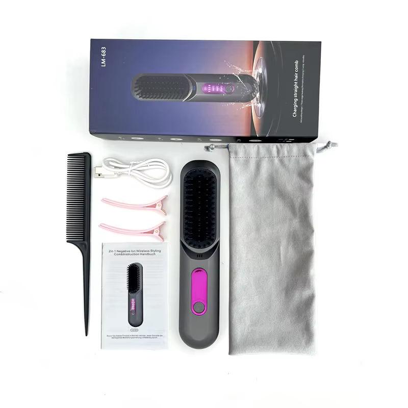 Portable LCD Displayed USB Charged Household Hair Styling Brush Travel-Friendly Cordless Hair Straightener Comb