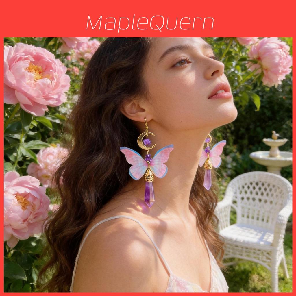 Fairy Style Crystal Butterfly Drop Earrings With Handcrafted Alloy For Women