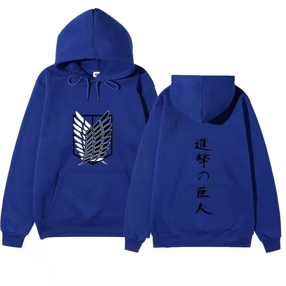 Attack On Titan Wings Of Freedom Hoodie Unisex Fleece Sweatshirt Front Logo Back Japanese Text Print Autumn Winter Pullover