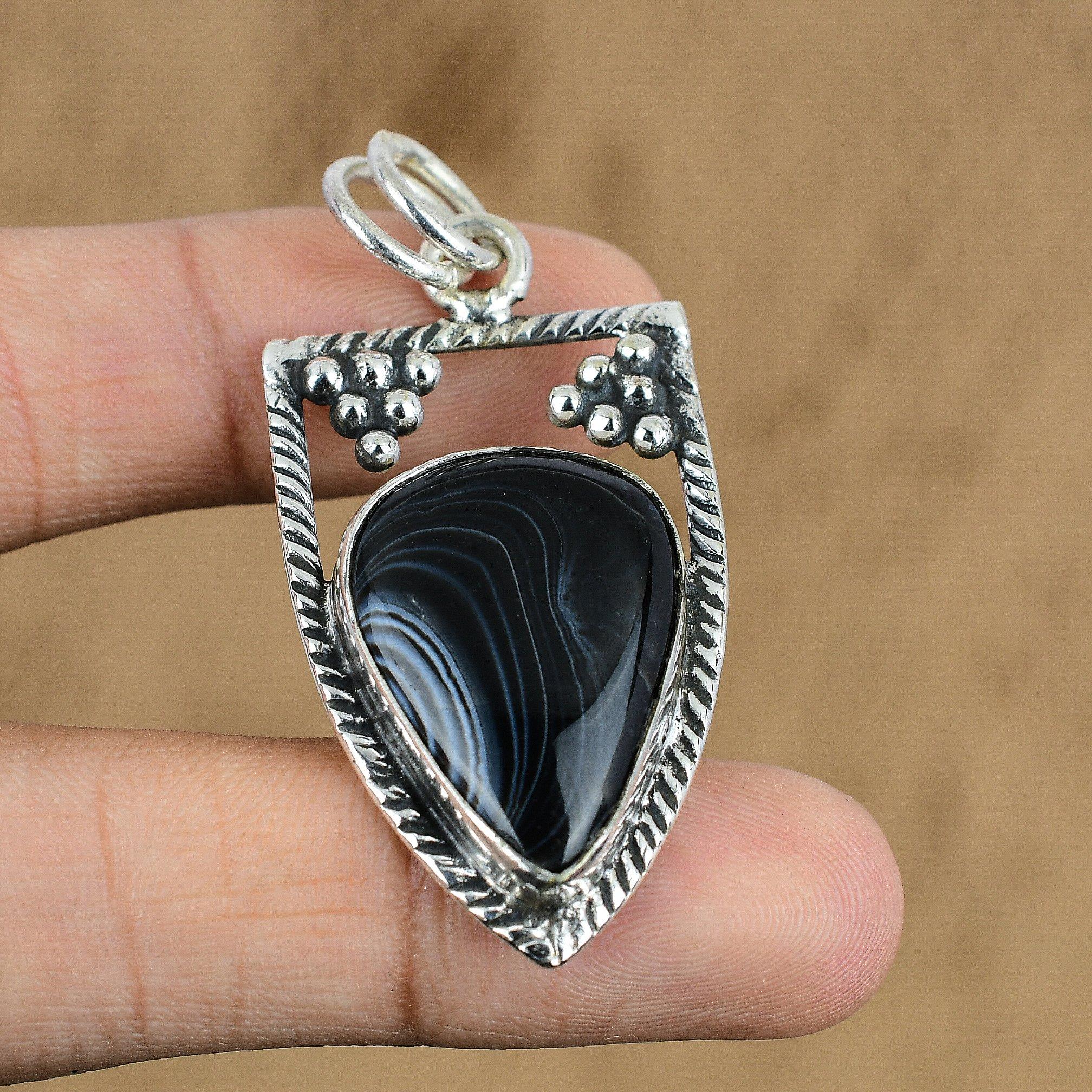 

Sterling Silver Pear Natural Sardonyx Mother Ethnic Elegant Trendy New Pendant