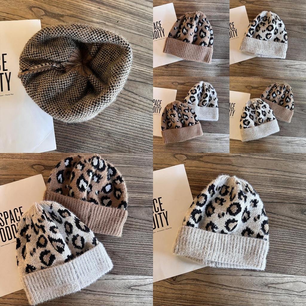 Leopard Print Knit Cap For Women Fall Winter Personal Style Breathable And Warm