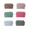 Korean Version Ins Checkerboard Makeup Bag, Large Capacity Knitted Storage Bag, Portable Travel Bag, Makeup Bag, Makeup Bag
