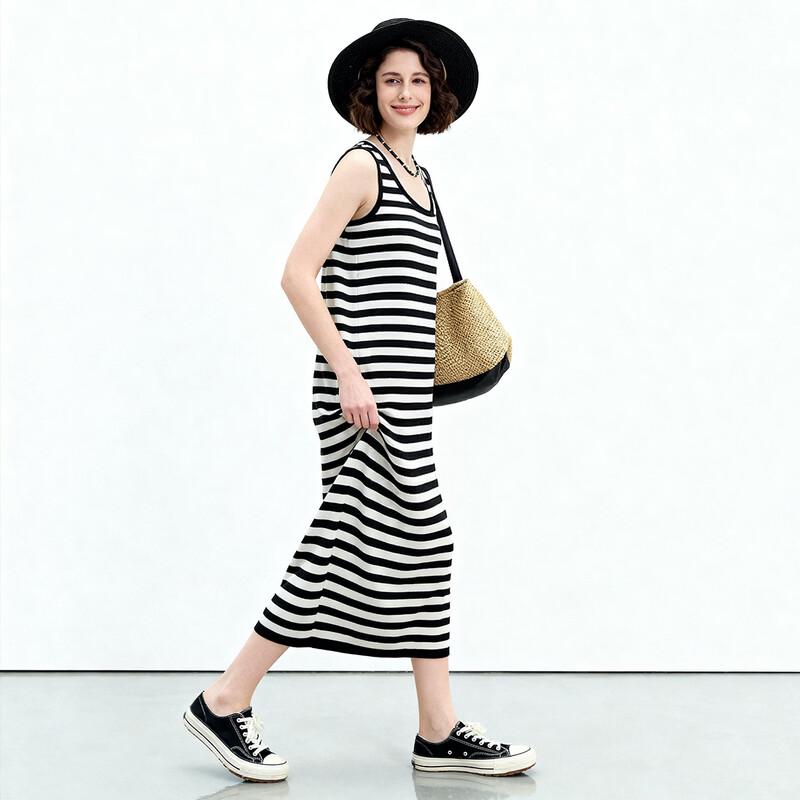 ENC Black and White Striped Tank Dress