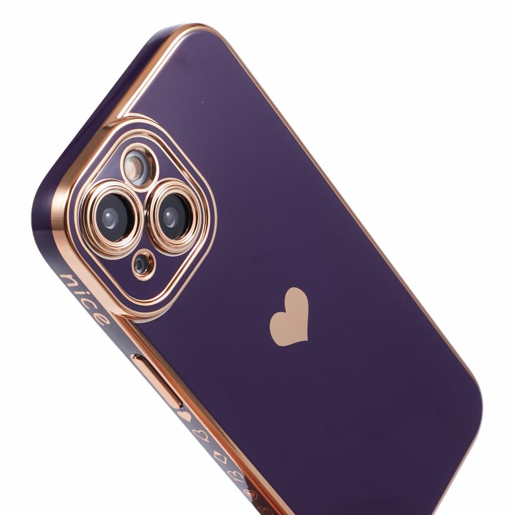 For iPhone 15 Slim TPU Case 6D Electroplating Love Heart Anti-Drop Phone Cover