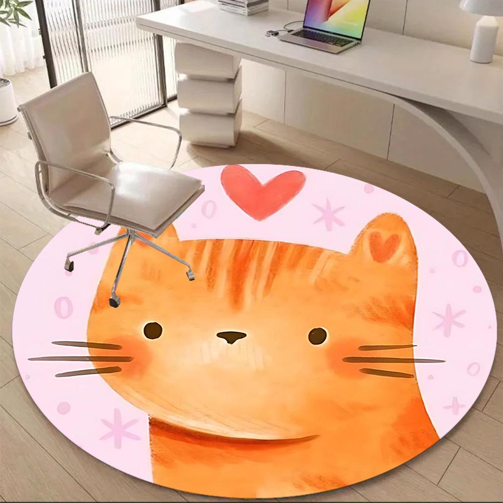 1pcCat Love Office Round Area Rug, Indoor Mat Suitable ForOffice, Under Office Chairs Bedroom Living Room Home Decor, Room Deco 092