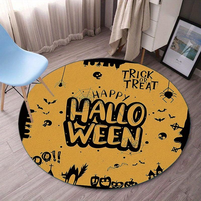 

Halloween round rug trick or treatspookydesign living room floor mat orangeblackpumpkinbat spider web carpet for partydecoration 60cm x 60cm