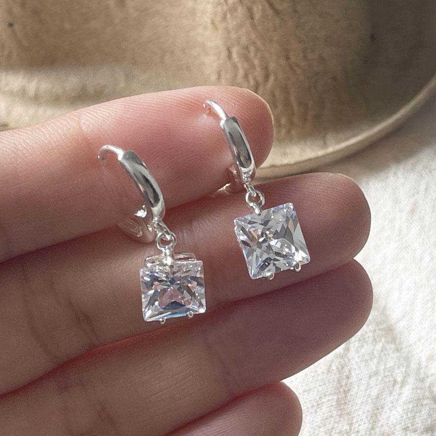 

925 Sterling Silver Vintage Earrings For Women Trendy Simple Square CZ Earring Jewelry Prevent Allergy Party Accessories
