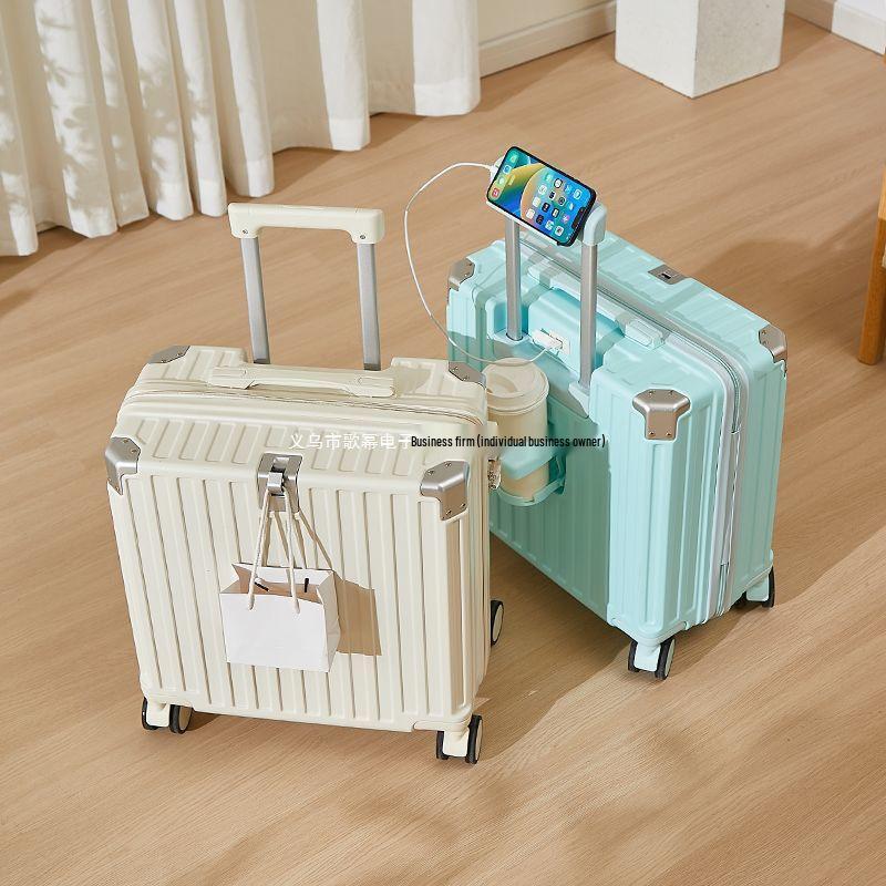 Women's Multifunctional Trolley Suitcase with Combination Lock, Durable Silent Wheels, and Rechargeable Zipper