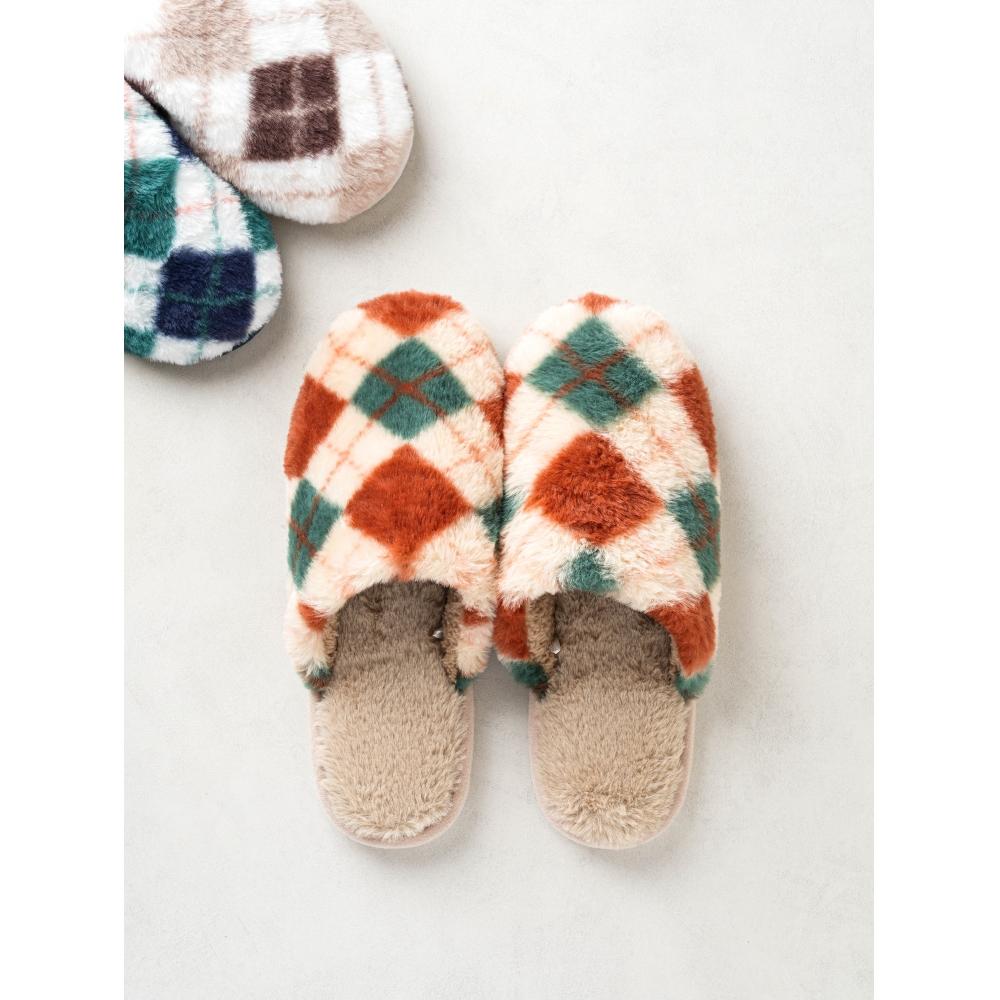 Daiso Check Blockage Winter Living Room Shoes 250 260 Mm Beige pattern (argyle check)