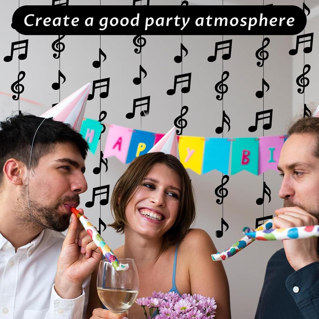 8PCS Music Notes Party Decorations, Black Musical Note Hanging Swirl, Music Theme Party Supplies, Musical Notes Garland for Concerts, Music-Theme
