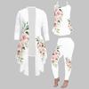 Plus Size Flower Print 3 Piece Outfit, Long Sleeve Open Front Cardigan Cami Top Leggings Set for Women