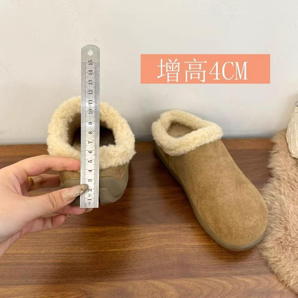 Wool Leather Small Potato Fluffy Shoes Winter Warm and Plush Boken Half Slippers Thickened Cotton Shoes