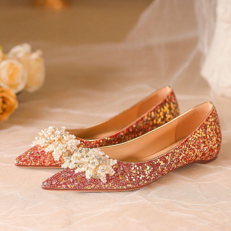 Xiuhe Wedding Shoes Women's 2025 New Main Wedding Dress Two Wear Bridal Shoes Crystal Tip Inner Height Increase Pregnant Women Shallow Mouth Single