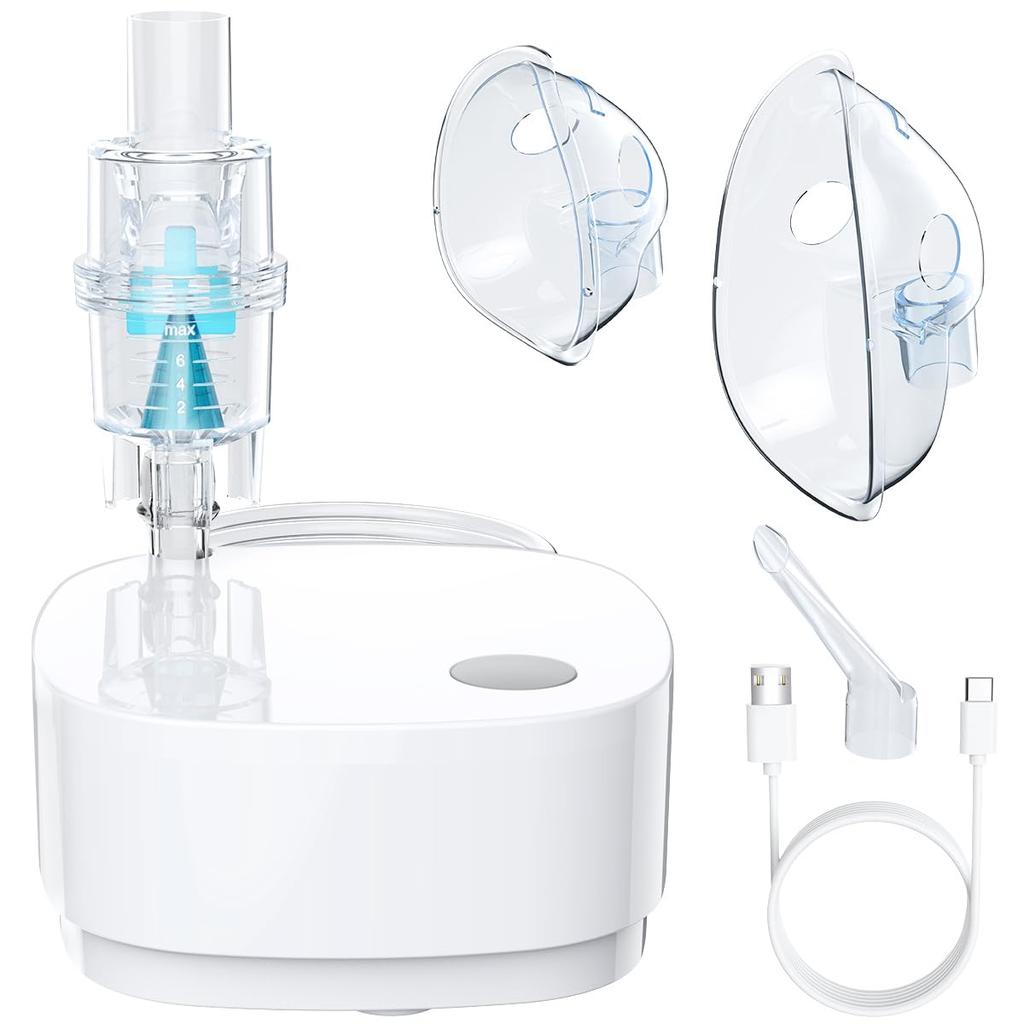 MEDIKEN ME101 White Compressor Nebulizer Inhaler - Fine Mist, Quiet Operation, Easy Cleaning, USB-C Powered, Compatible with Common Inhalation Medicat