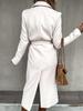 2024 Women's V-Neck Long Woolen Coat: Stylish Spring/Autumn Overcoat with Tie