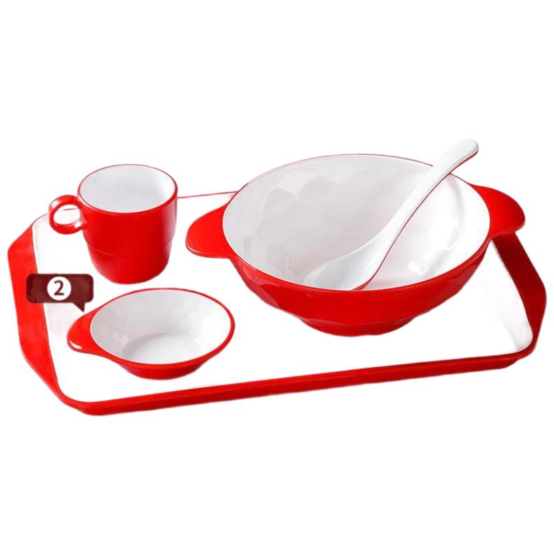 Shengjia Melamine Red & White Fast Food Tray Set