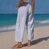Summer Pants, Casual Wide Leg Trousers for Women, Elastic Drawstring Waist Long Trousers with Striped Print, for Everyday Wear
