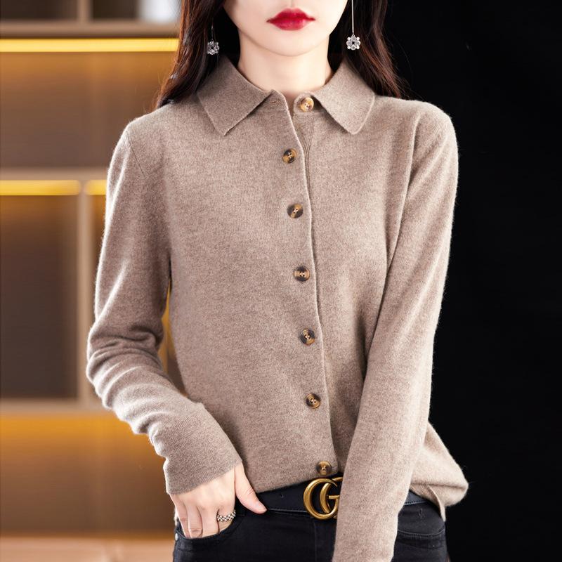 

Новый кардиган из флиса Энди, вязаный, женский, с воротником поло, однотонный свитер-жакет, топ L верблюд