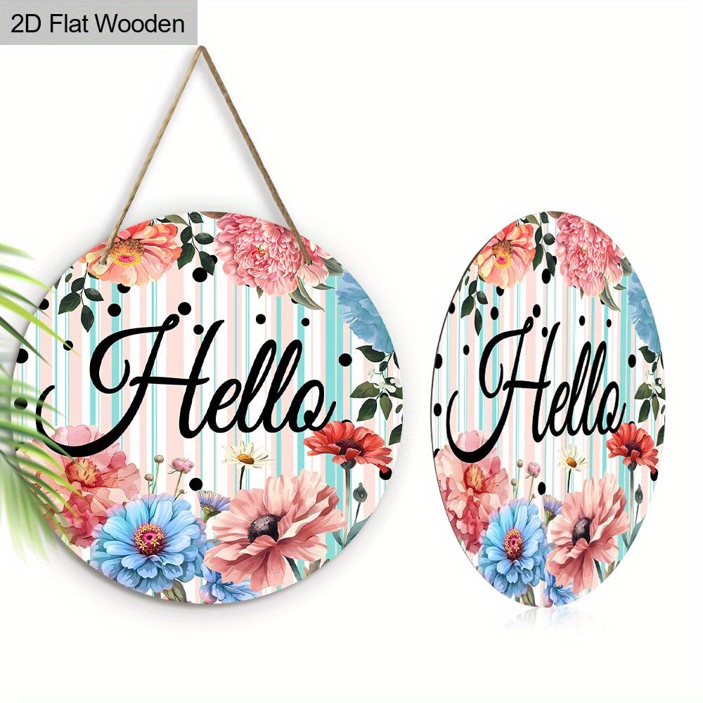 2D Flat Hello Wooden Sign with Chrysanthemum Pattern - Charming Decorative Plaque - Ideal for Home, Office, Yard Decor