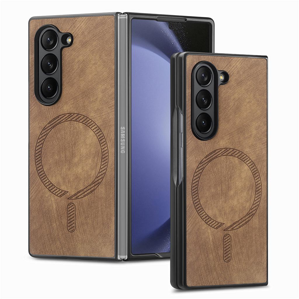Case for Samsung Z FOLD 7 6 5 4 3 Built-in Wireless Charging Magnet Retro Vegan Leather Ultra-thin Protective Case Full Coverage