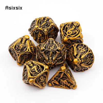 7 Pcs Golden Skull Metal Dice Hollow Metal Polyhedral Dice Set Suitable for Role-Playing RPG  Board Game Card Game