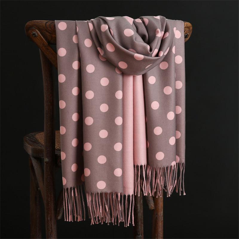 Winter Warm Cashmere Scarves Dot Pattern Pashmina Bandana Long Tassels Women Thicken Wraps Shawls