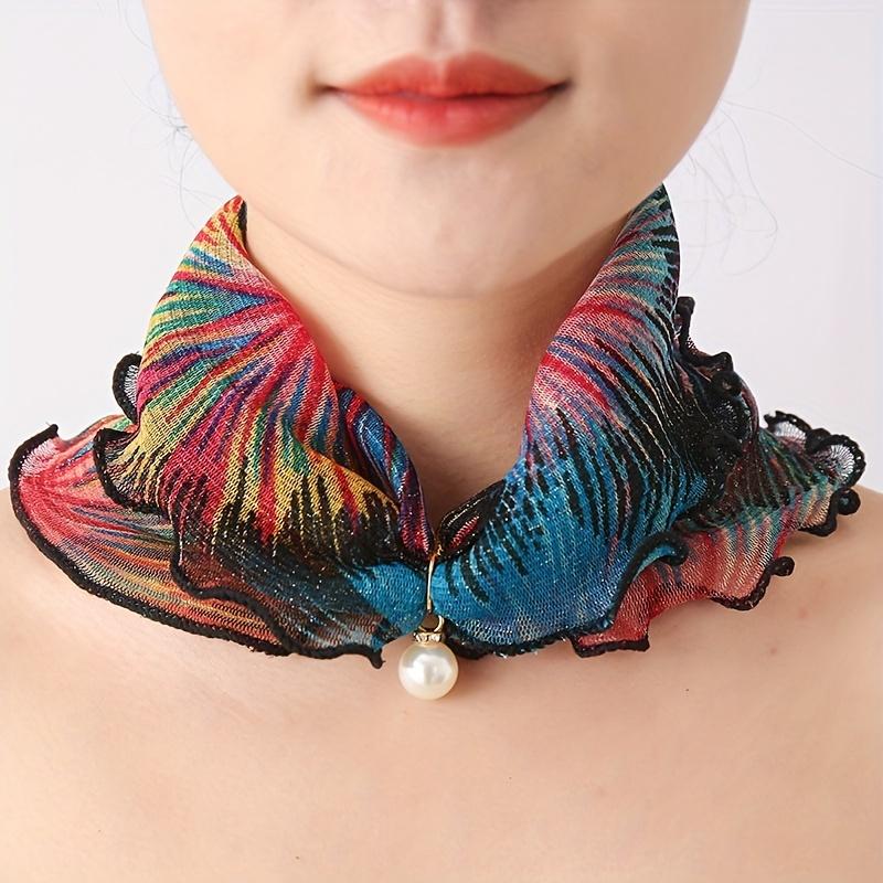 Faux Pearl Pendant Yarn Scarf Fashion Neck Protection Mesh Scarf Elastic Pullover Breathable Neck Scarf For Women
