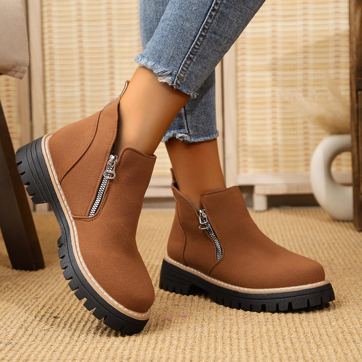 

2026 New Women Simple and Stylish Boots Plus Size Platform Shoes Women Thick Sole Ankle Boots Fashion Comfortable for Women 36 коричневый