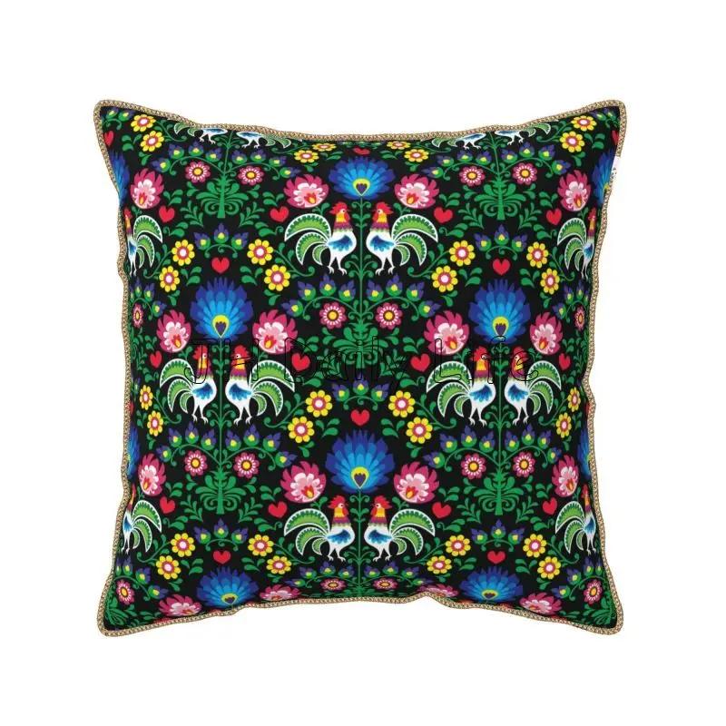 Poland Polish Florals Folk Art Flowers Soft Velvet Throw Pillow Case x Inch Pillow Cover for Home Sofa Couch Bed Car Decor 40cmx40cm