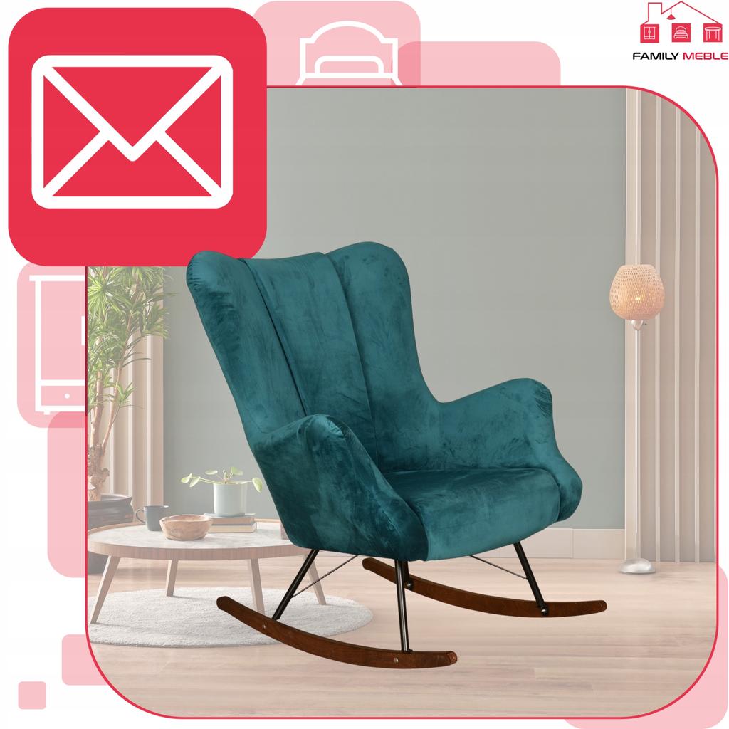 Fotel uszak skandynawski Vika bujany na płozach Family Meble turkus niebieski