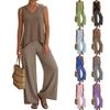 Women's Two Piece Set Sleeveless V Neck Tank Top with Polka Dot Wide Leg Pants Summer Casual Lounge Outfit for Travel Vacation
