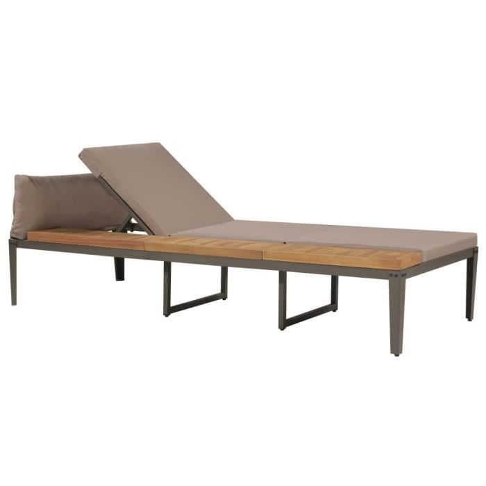 VidaXL Chaise longue avec coussins Bois d'acacia solide Marron
