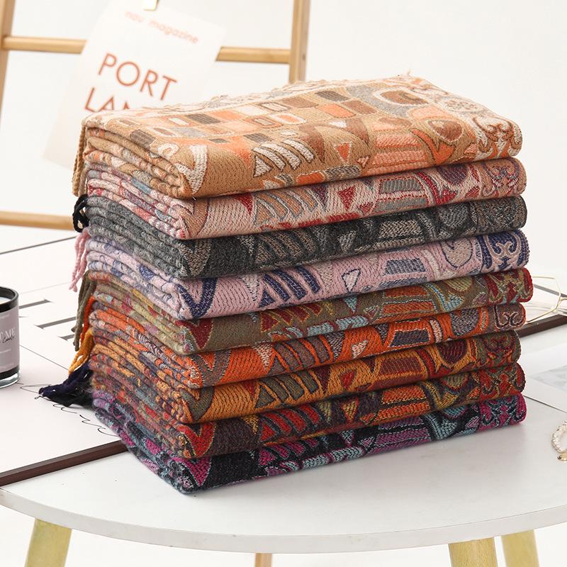 Ethnic Style 2026 Women's Cashmere Feel Scarf Shawl – Warm Travel Outerwear for Autumn & Winter