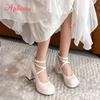 Aphixta Black Belt Buckle High Square Heels Pumps Women Shoes Round Toe Party Pumps Platform Mary Janes Shoes