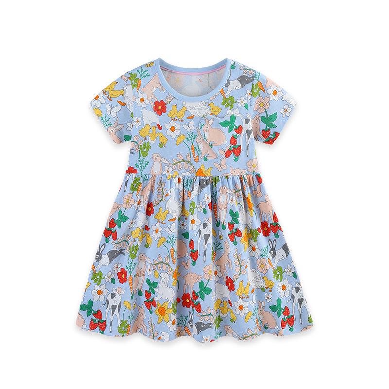2026 Summer Girls Cartoon Print Princess Dresses - European & American Style, Short-Sleeved. 115 cm