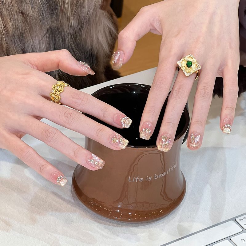 Ks Nail Art Wearable Nails Short Style 2026 New Model High-End Super Popular Cat Eye Handmade High-Quality Nude Color Stunning Nail Pieces